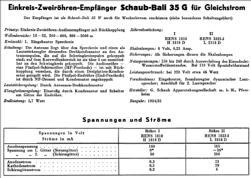 Bali 35G; Schaub und Schaub- (ID = 49780) Radio