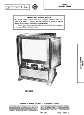 Scott 924W; Scott Radio Labs.E.H (ID = 3081022) Television