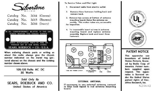 Silvertone 2015 Ch= 132.021 Order=57G 02015; Sears, Roebuck & Co. (ID = 3131963) Radio