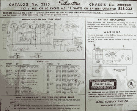 Silvertone 2225 Ch= 528.233 Order=57G 02225; Sears, Roebuck & Co. (ID = 1343901) Radio