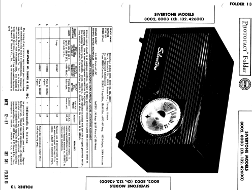 Silvertone 8002 Ch= 132.42600 Order=57D 8002; Sears, Roebuck & Co. (ID = 1680770) Radio