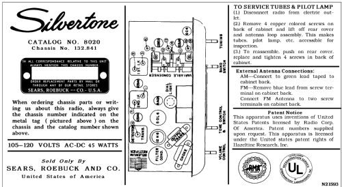 Silvertone 8020 Ch=132.841; Sears, Roebuck & Co. (ID = 3044883) Radio