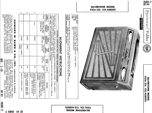 Silvertone 9216 Ch= 132.45800; Sears, Roebuck & Co. (ID = 645545) Radio