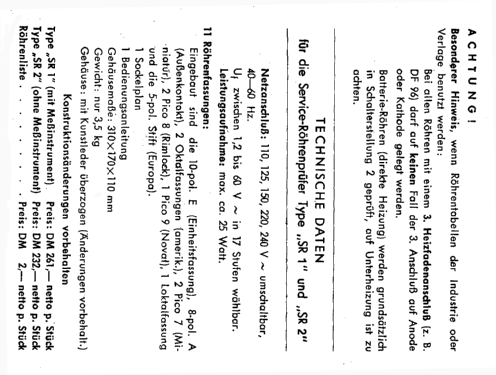 Röhrenprüfgerät SR1; Sell & Stemmler SST; (ID = 287610) Equipment