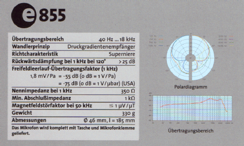 Gesangsmikrofon e 855; Sennheiser (ID = 1836159) Microphone/PU