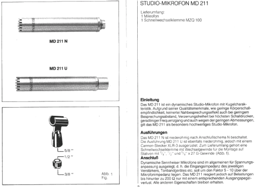 MD211 N und U; Sennheiser (ID = 1083965) Microphone/PU