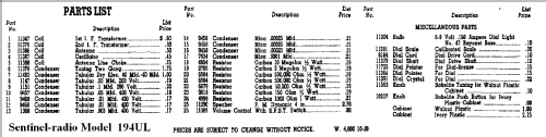 194 UL ; Sentinel Radio Corp. (ID = 290774) Radio