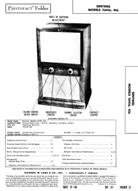 1U416; Sentinel Radio Corp. (ID = 2808835) Television