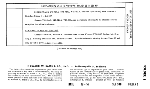 Chassis Ch= V20-03AA ; Sentinel Radio Corp. (ID = 2476907) Television