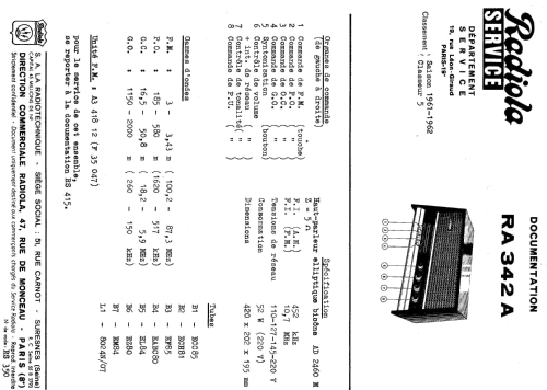 RA342A; Radiola marque (ID = 1852157) Radio