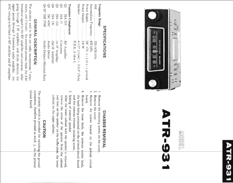 Solid State Auto Radio ATR-931; Sharp; Osaka (ID = 1269319) Radio