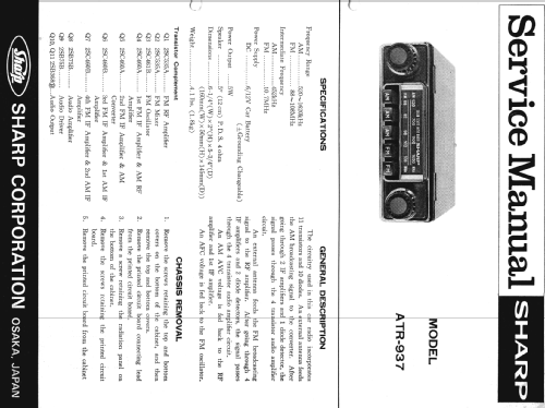 Solid State Auto Radio ATR-937; Sharp; Osaka (ID = 1270189) Car Radio