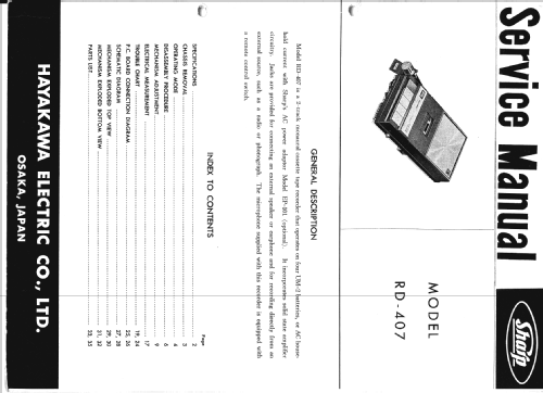 Solid State Cassette Recorder RD 407; Sharp; Osaka (ID = 1245870) R-Player