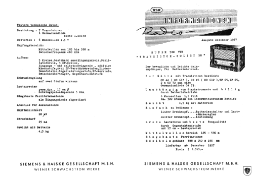 Transistor-Solist 58 Super 580-VTR; Siemens-Austria WSW; (ID = 635169) Radio
