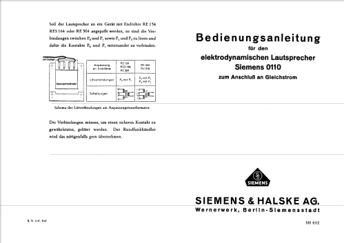 0110; Siemens & Halske, - (ID = 281929) Lautspr.-K