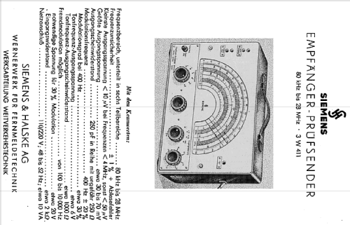 Empfänger-Prüfsender 9Rel3W411a; Siemens & Halske, - (ID = 137166) Equipment