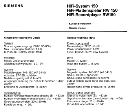 HiFi Plattenspieler RW150; Siemens & Halske, - (ID = 550916) R-Player