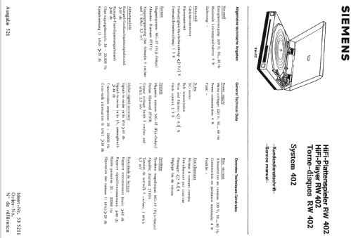HiFi Plattenspieler RW402; Siemens & Halske, - (ID = 550925) R-Player