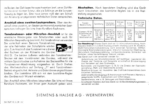 Kammermusik-Super 92W ; Siemens & Halske, - (ID = 805481) Radio