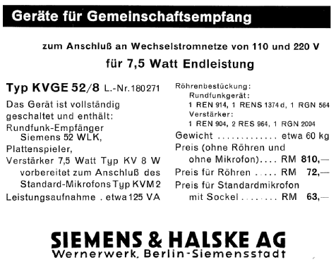 Gerät für Gemeinschaftsempfang KVGE52/8; Siemens & Halske, - (ID = 982554) Radio