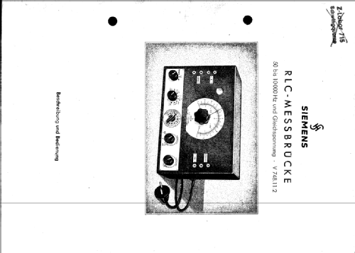 RLC-Messbrücke V 748.11/2; Siemens & Halske, - (ID = 2349507) Equipment