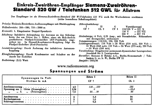 Zweiröhren Standard 520GWL; Siemens & Halske, - (ID = 41352) Radio