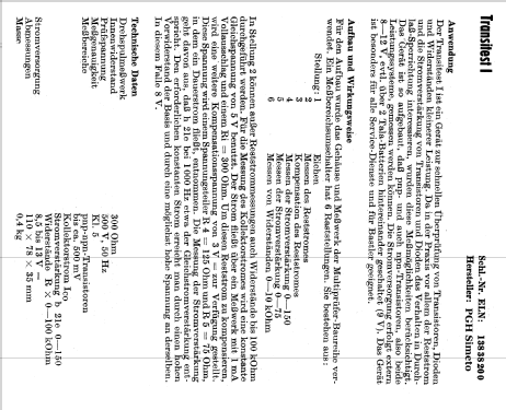 Transitest I ; Simeto, PGH; (ID = 841170) Equipment