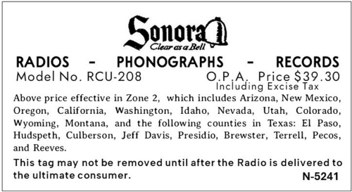 RCU-208 ; Sonora Radio & Telev (ID = 3047523) Radio
