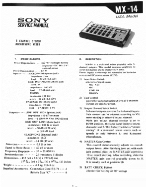 6 Channel Portable Stereo Microphone Mixer MX-14; Sony Corporation; (ID = 2770734) Ampl/Mixer