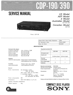 Compact Disc Player CDP-190; Sony Corporation; (ID = 2954087) Sonido-V