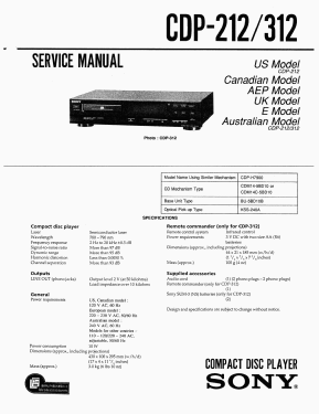 Compact Disc Player CDP-212; Sony Corporation; (ID = 2954089) R-Player