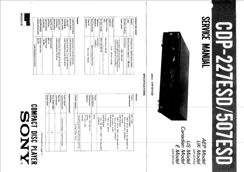 Compact Disc Player CDP-507ESD; Sony Corporation; (ID = 2455315) Reg-Riprod