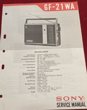 FM/AM 9-Transistor 6F-21WA; Sony Corporation; (ID = 2965419) Radio