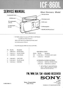 ICF-860L; Sony Corporation; (ID = 3008301) Radio