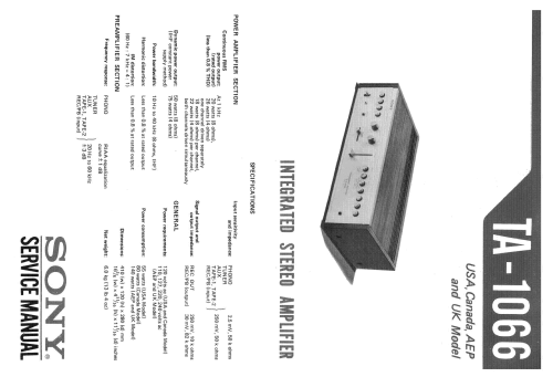 Integrated Amplifier TA-1066; Sony Corporation; (ID = 2458341) Ampl/Mixer