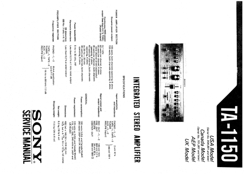 Integrated Amplifier TA-1150; Sony Corporation; (ID = 2458699) Ampl/Mixer