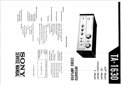 Integrated Stereo Amplifier TA-1630; Sony Corporation; (ID = 2458719) Ampl/Mixer