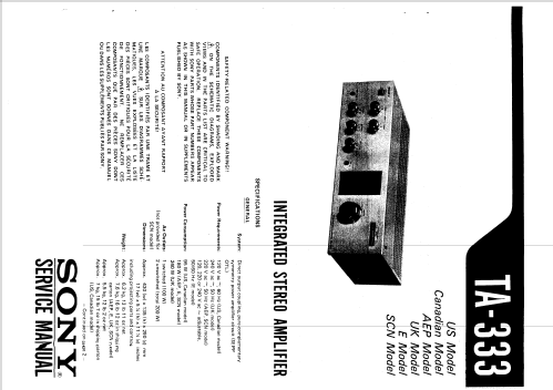 Integrated Stereo Amplifier TA-333; Sony Corporation; (ID = 2458239) Ampl/Mixer