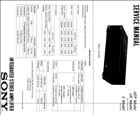 Integrated Stereo Amplifier TA-F210; Sony Corporation; (ID = 2683990) Ampl/Mixer