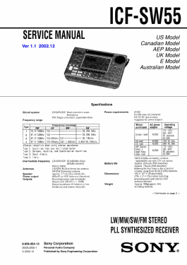 LW / MW / SW / FM Stereo Receiver ICF-SW55; Sony Corporation; (ID = 2956006) Radio