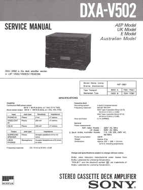 Stereo Cassette Deck Amplifier DXA-V502/AEP/UK/E; Sony Corporation; (ID = 2929932) Radio