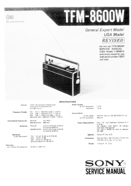 FM-AM Solid State Four Band Receiver TFM-8600W; Sony Corporation; (ID = 2965385) Radio