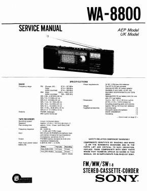 FM/MW/SW Stereo Cassette-Corder WA-8800; Sony Corporation; (ID = 2715882) Radio