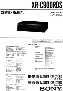 FM/MW/LWCassette Car Stereo XR-C900 RDS; Sony Corporation; (ID = 2958063) Car Radio