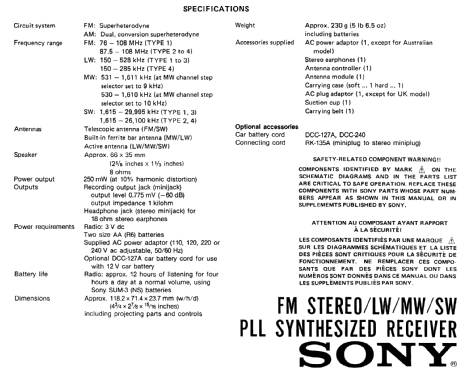 FM Stereo / LW / MW / SW Receiver ICF-SW1 - Type 1; Sony Corporation; (ID = 112246) Radio