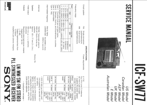 LW / MW / SW / FM Stereo Receiver ICF-SW77; Sony Corporation; (ID = 253814) Radio