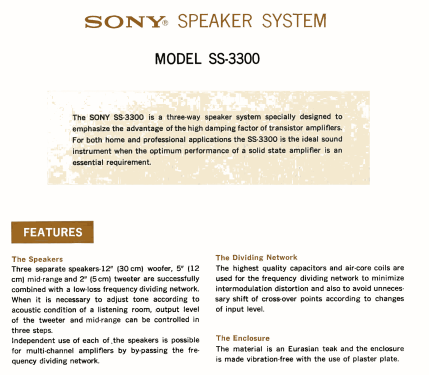 Speaker System SS-3300; Sony Corporation; (ID = 2076097) Speaker-P