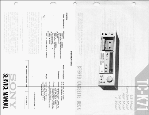 Stereo Cassette Deck TC-K71; Sony Corporation; (ID = 1251142) R-Player