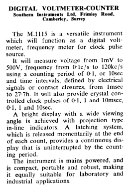 Digital Voltmeter-Counter M.1115; Southern Instruments (ID = 2761084) Equipment