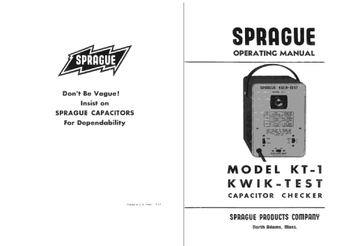 KT-1 Kwik-Test Capacitor Checker; Sprague Electric (ID = 1393807) Ausrüstung